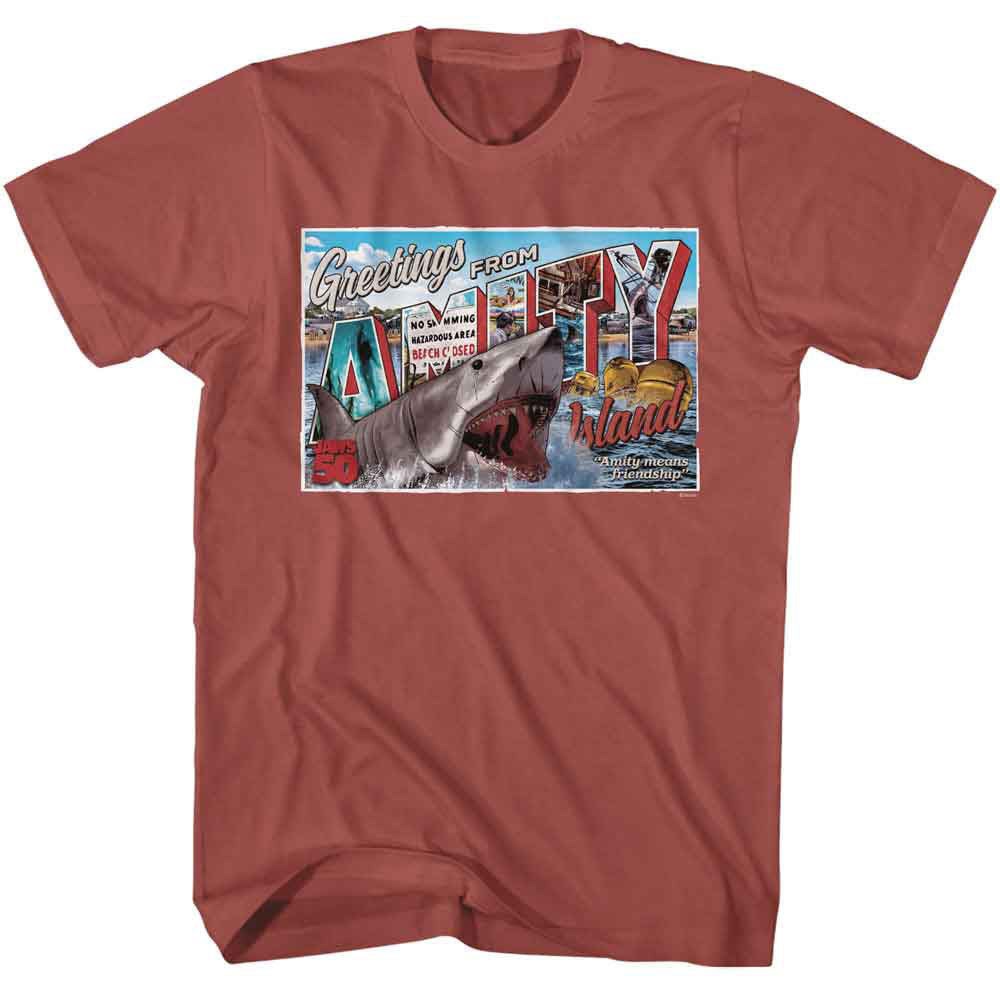 Jaws Amity Island Postcard T-shirt Front