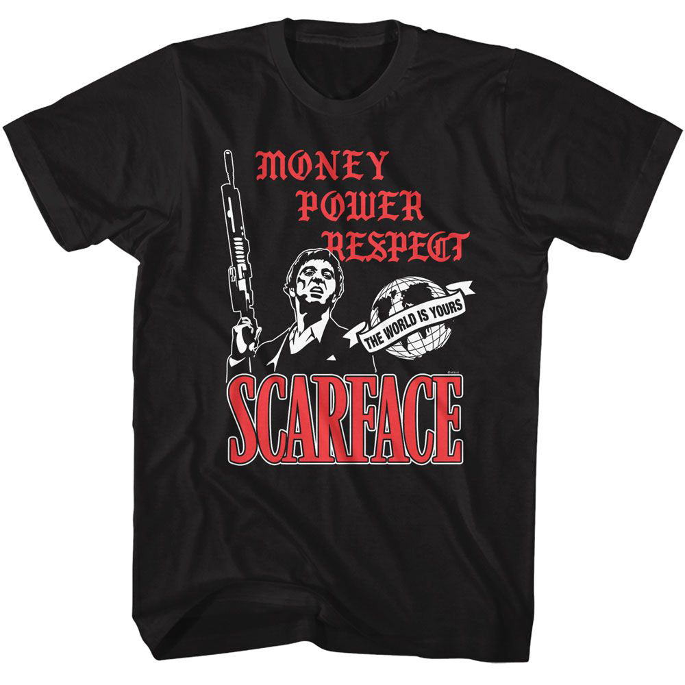 Scarface Money Power Respect Icons T-shirt Front