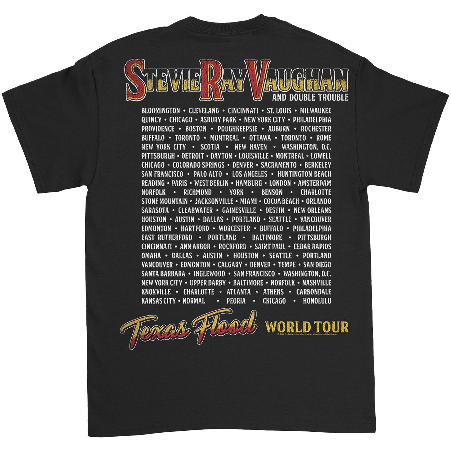 Stevie Ray Vaughan Srv Texas Flood World Tour T-shirt Back