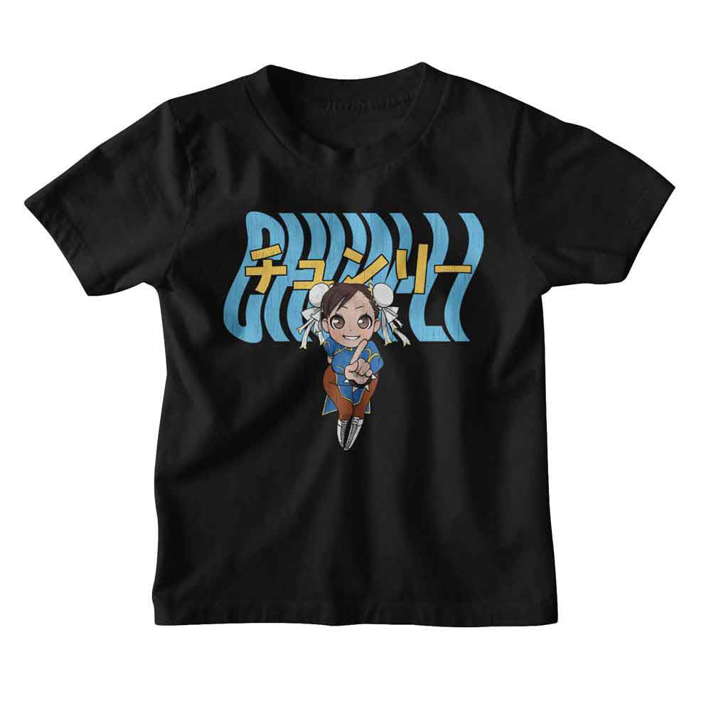 Street Fighter Chun Li Warped Text Kids Childrens T-shirt Front