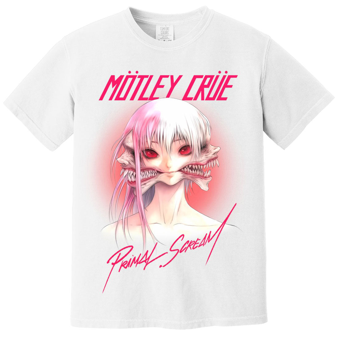 Motley Crue Primal Scream by Brando Chiesa (White) (Rockabilia Exclusive) T-shirt Front