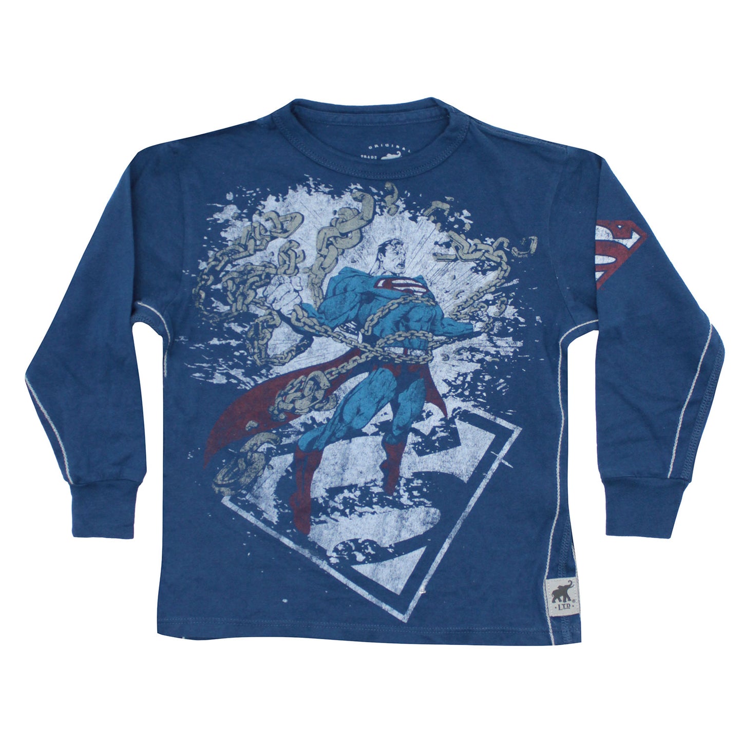 Superman Breaks Chains Super Soft Kid's Trunk Brand Longsleeve Childrens T-shirt Front