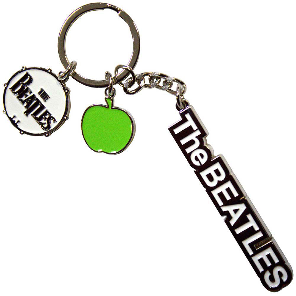 Beatles Text Logo Drop T Drum & Apple Charms Metal Key Chain Front