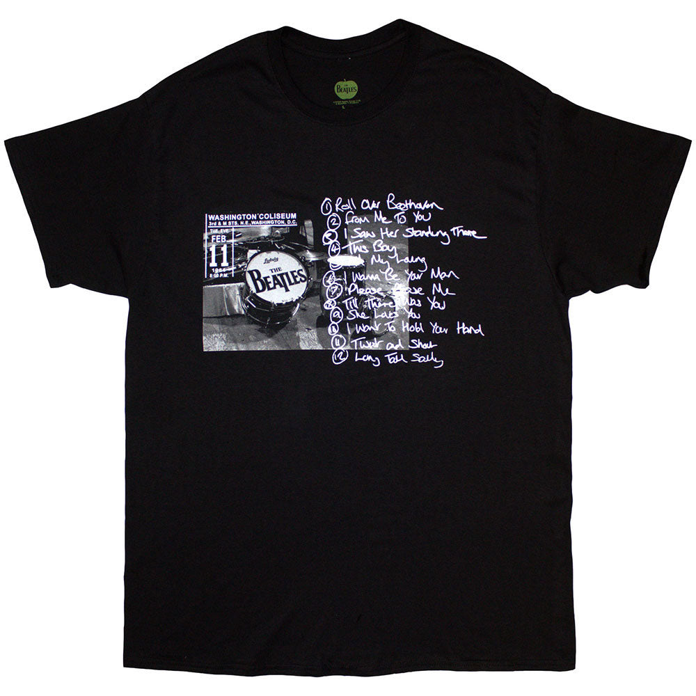 Beatles Washington '64 Drum Photo & Setlist T-shirt Front
