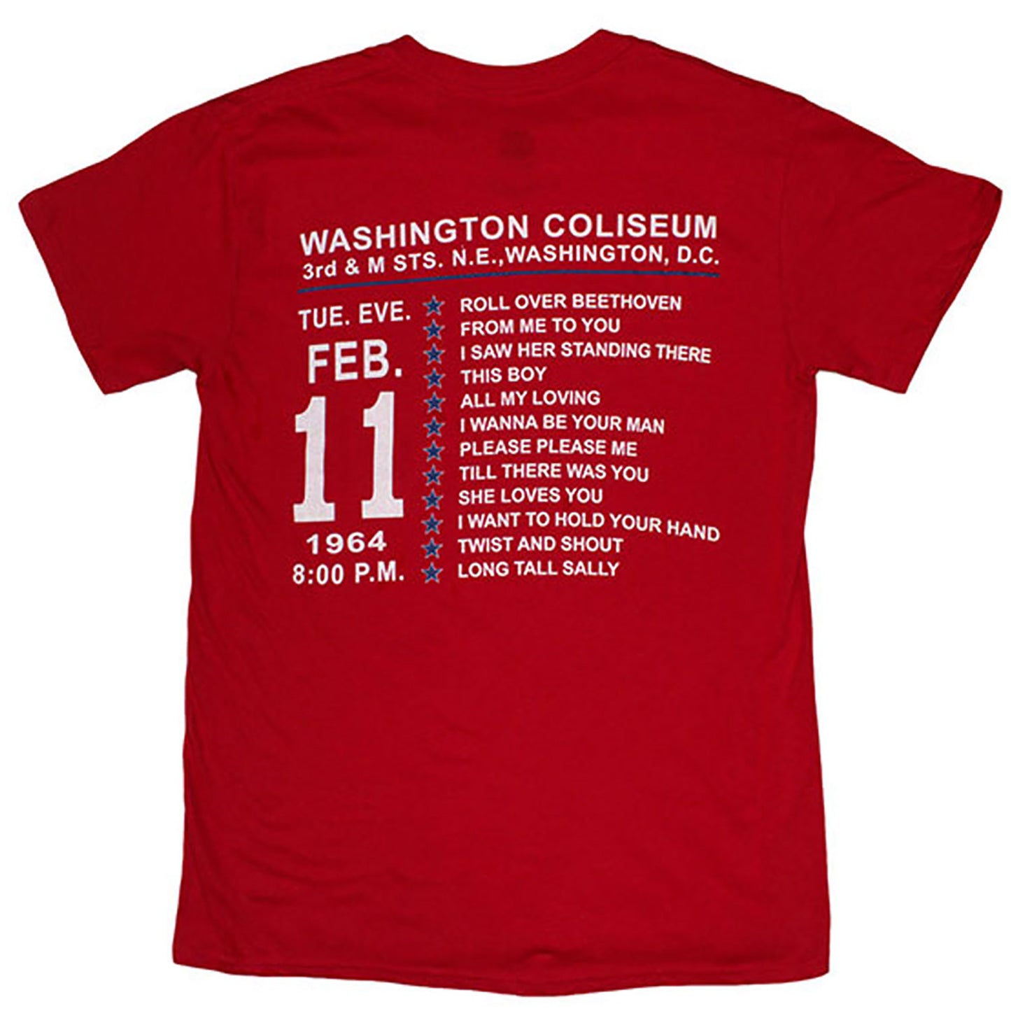 Beatles Washington '64 Stars Setlist T-shirt Back