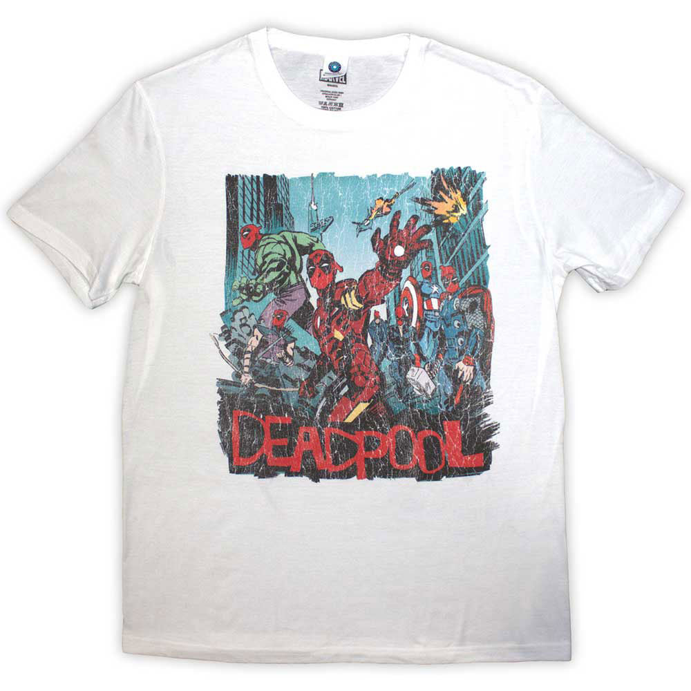 Marvel Comics Deadpool Hero Scene Vintage T-shirt Front