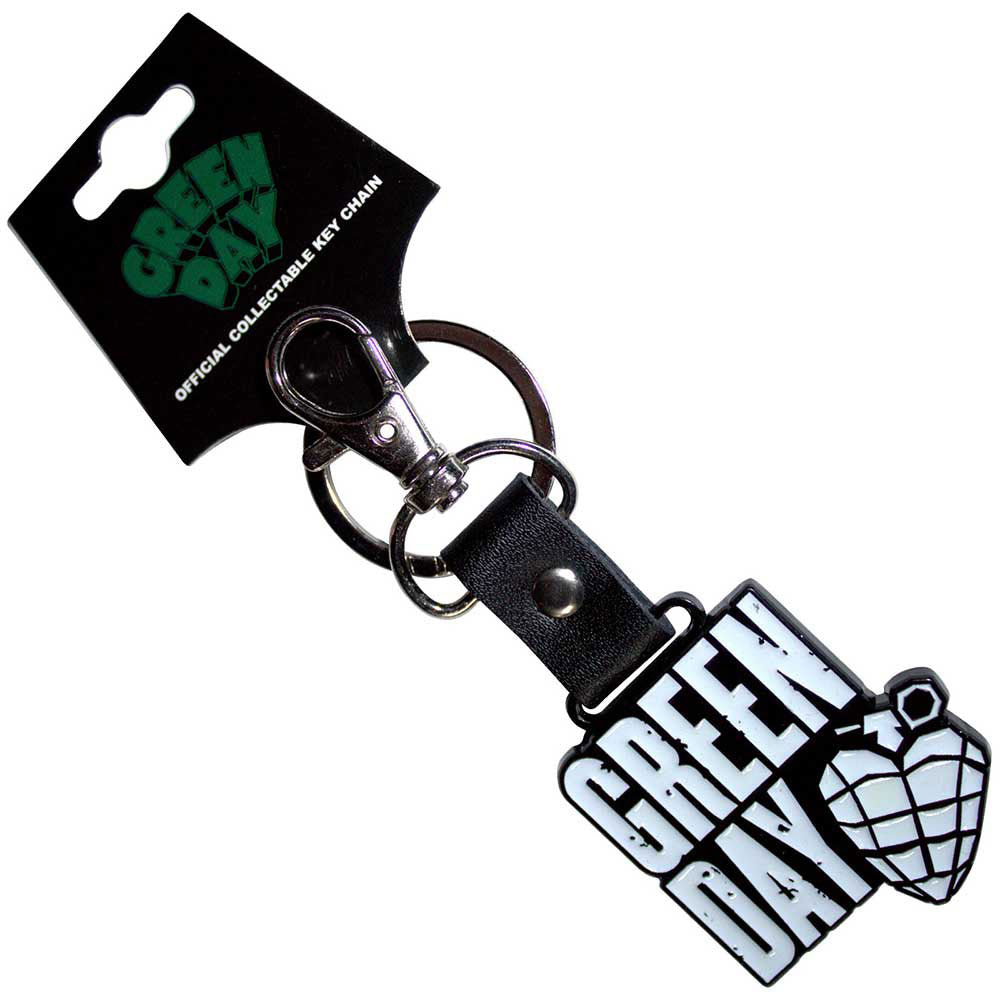 Green Day Stacked Logo & Grenade Metal Key Chain Front