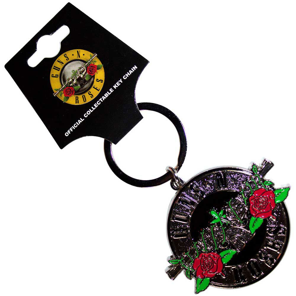 Guns N Roses Silver Circle Logo Metal Key Chain Front