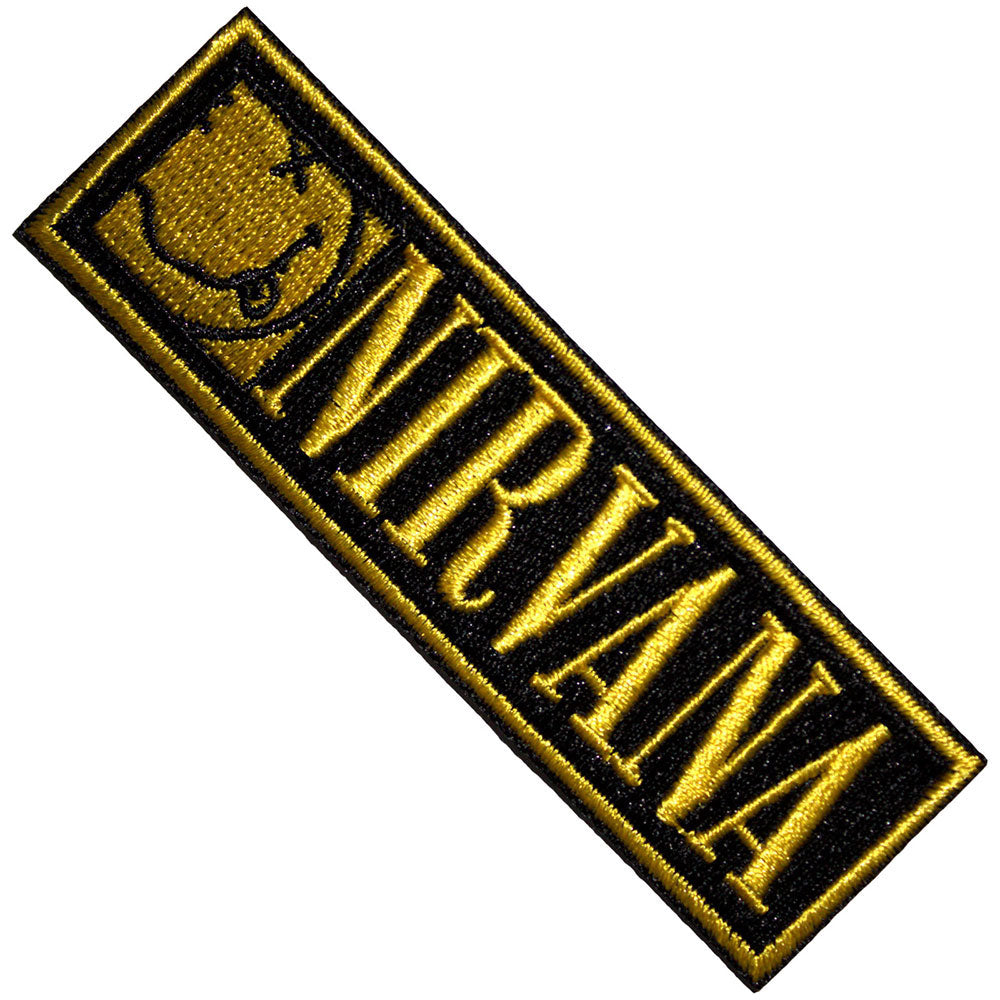 Nirvana Logo & Happy Face Bordered Small Woven Patch Front