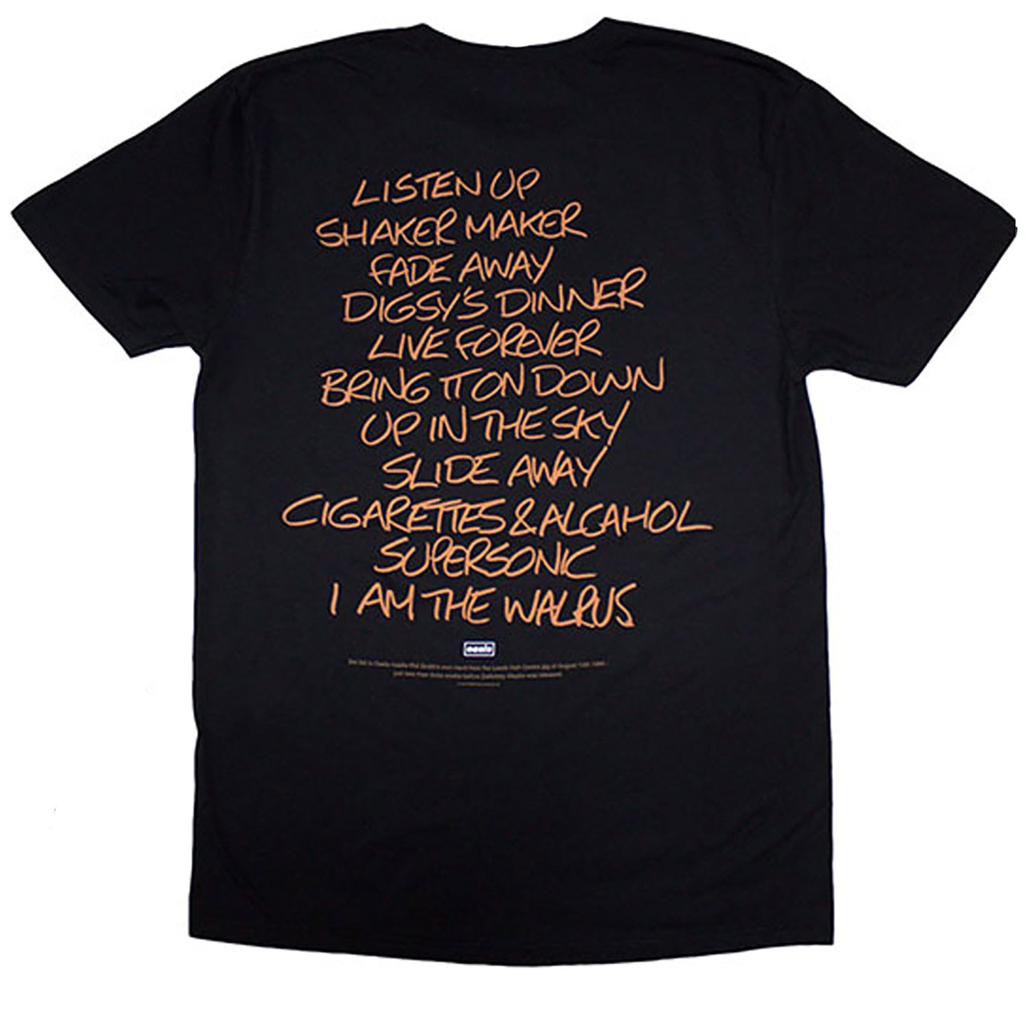Oasis Definitely Maybe Aaa Setlist T-shirt Back