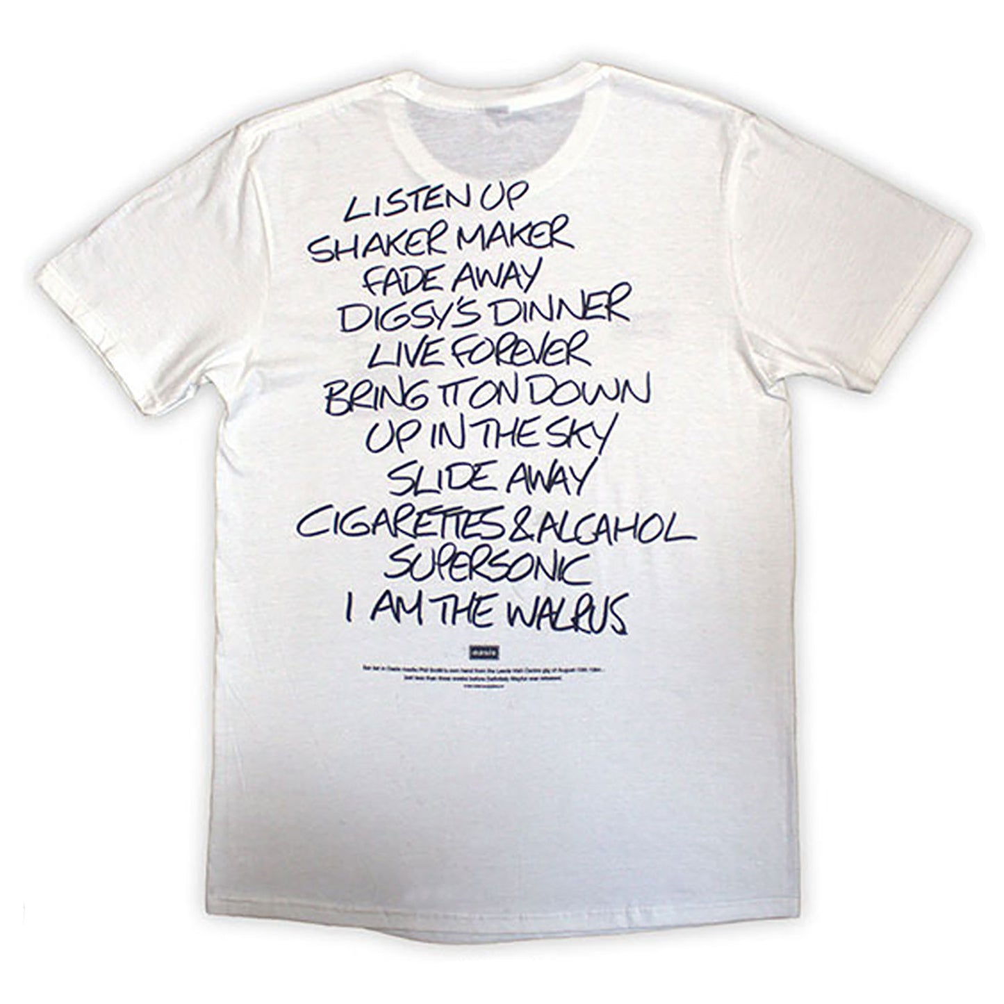 Oasis Definitely Maybe Aaa Setlist T-shirt Back