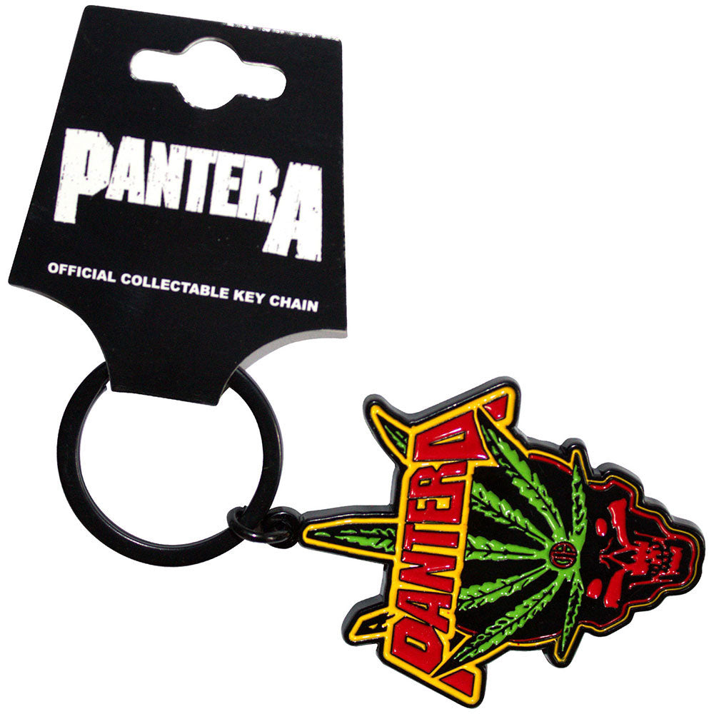 Pantera Leaf Skull Metal Key Chain Front