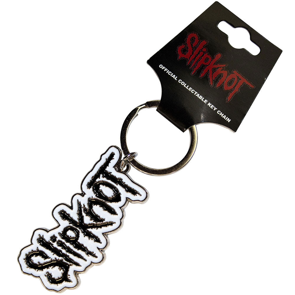Slipknot Black Logo White Border Metal Key Chain Front