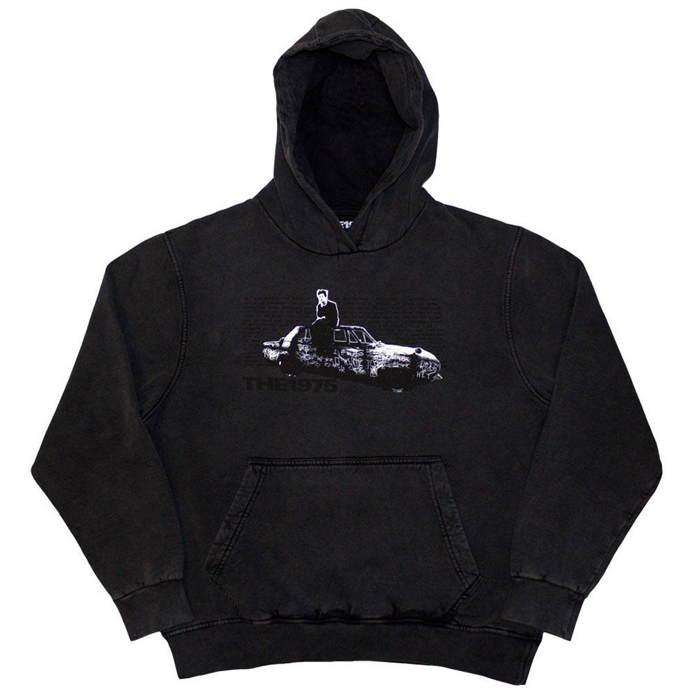 Car Photo Stone Wash Hooded Sweatshirt