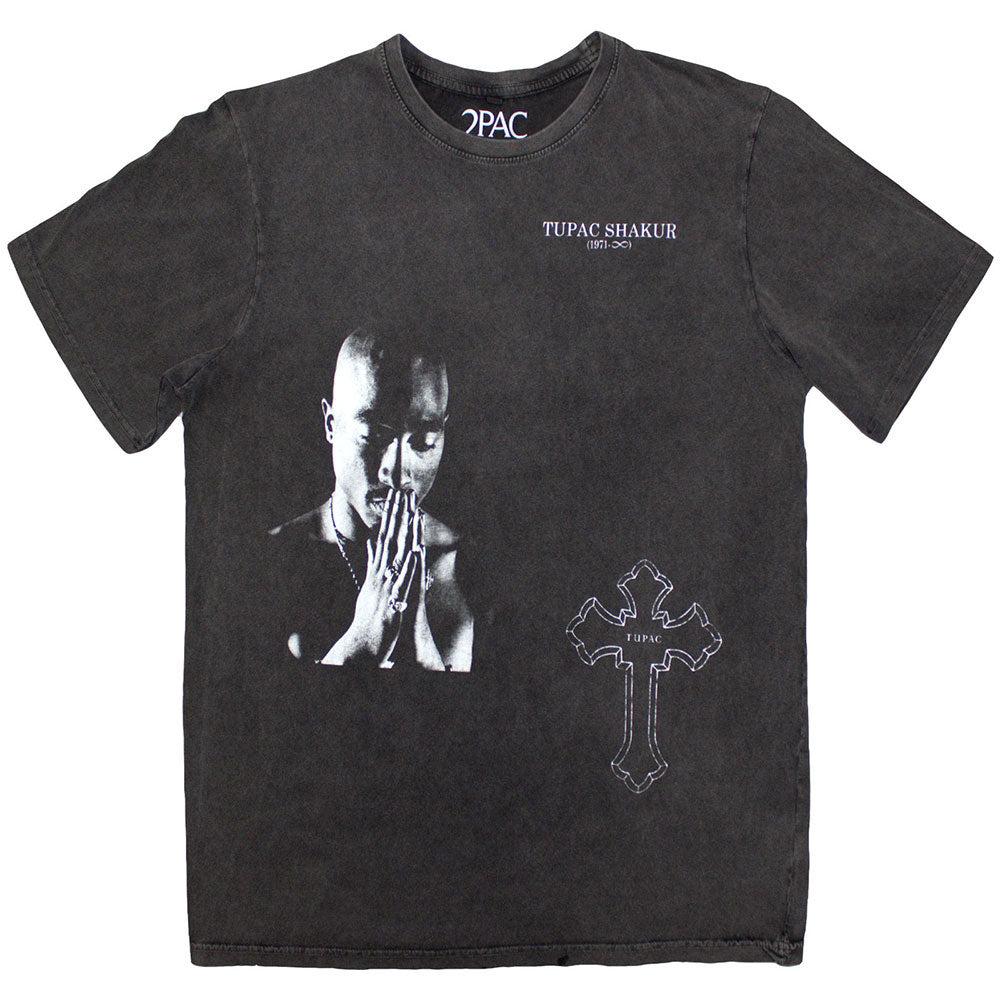 Tupac Photo Cross Stone Wash T-shirt Front
