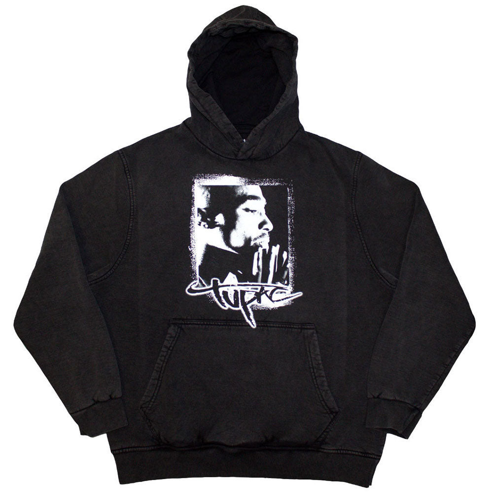 Tupac Spray Photo Stone Wash Hooded Sweatshirt Front