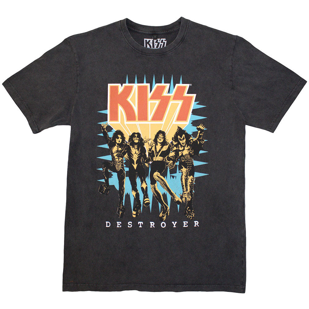 KISS Destroyer 3d Logo Stone Wash T-shirt Front