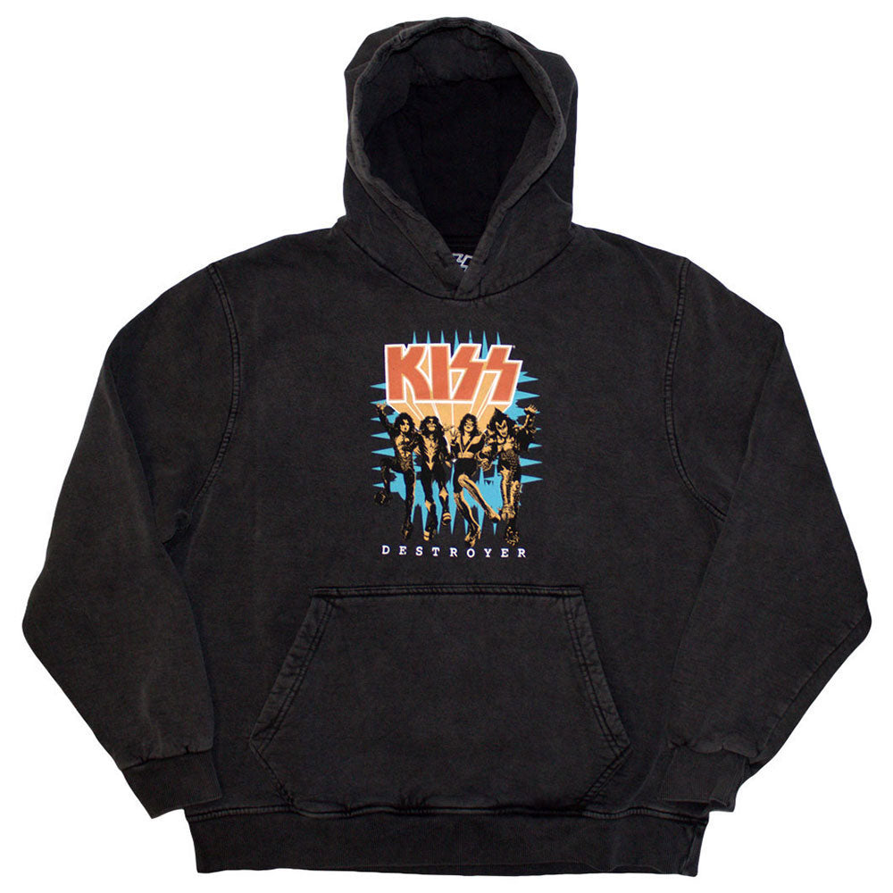 KISS Destroyer 3d Logo Stone Wash Hooded Sweatshirt Front