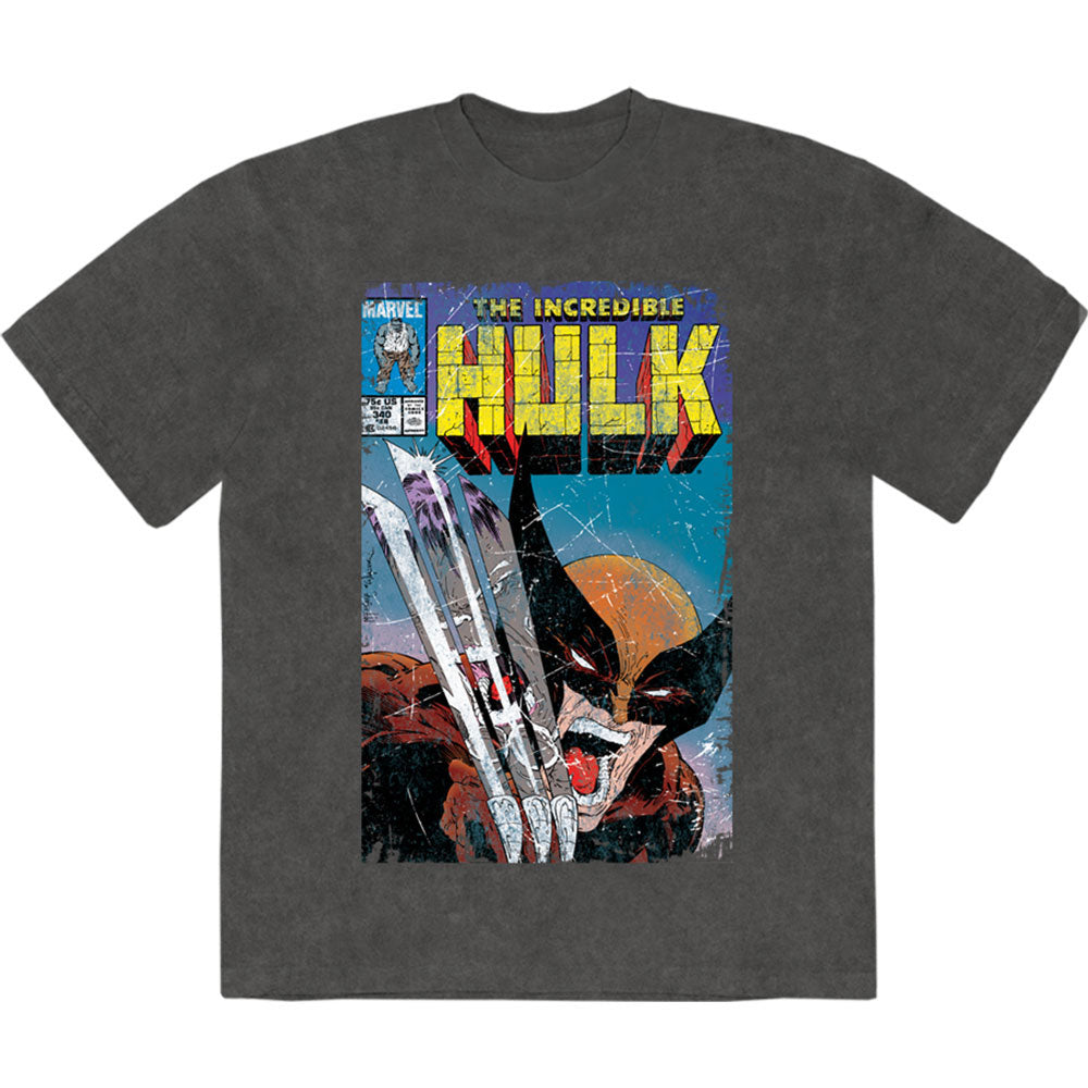 Marvel Comics Incredible Hulk Wolverine Stone Wash T-shirt Front