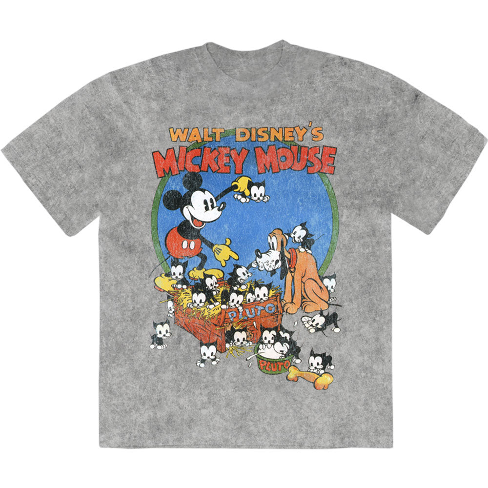 Disney Mickey Cat Basket Stone Wash T-shirt Front
