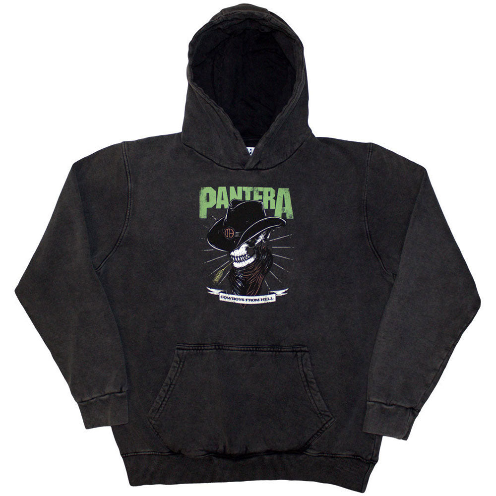 Pantera Skeleton Cowboy Stone Wash Hooded Sweatshirt Front