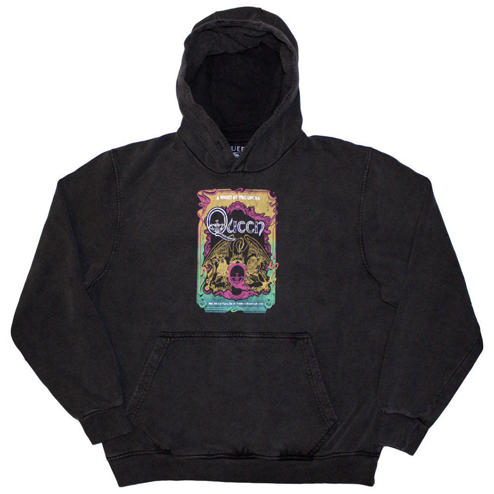 Queen A Night At The Opera Tour '76 Stone Wash Hooded Sweatshirt Front