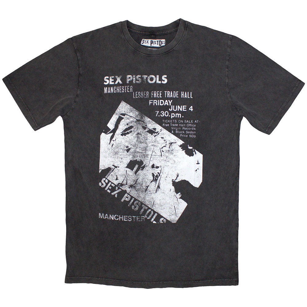 Sex Pistols Manchester Flyer Stone Wash T-shirt Front