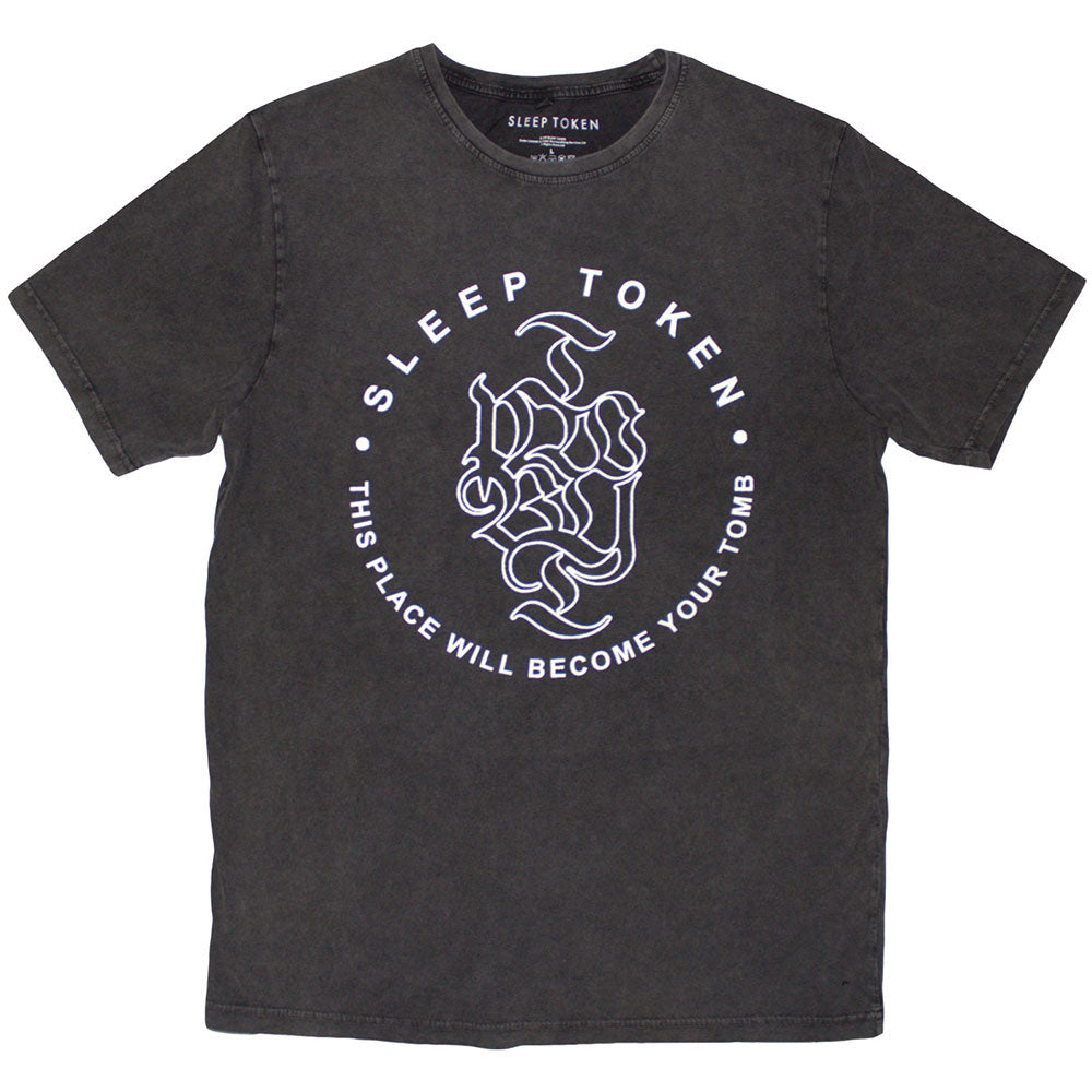 Sleep Token Tomb Text Ring Stone Wash T-shirt Front