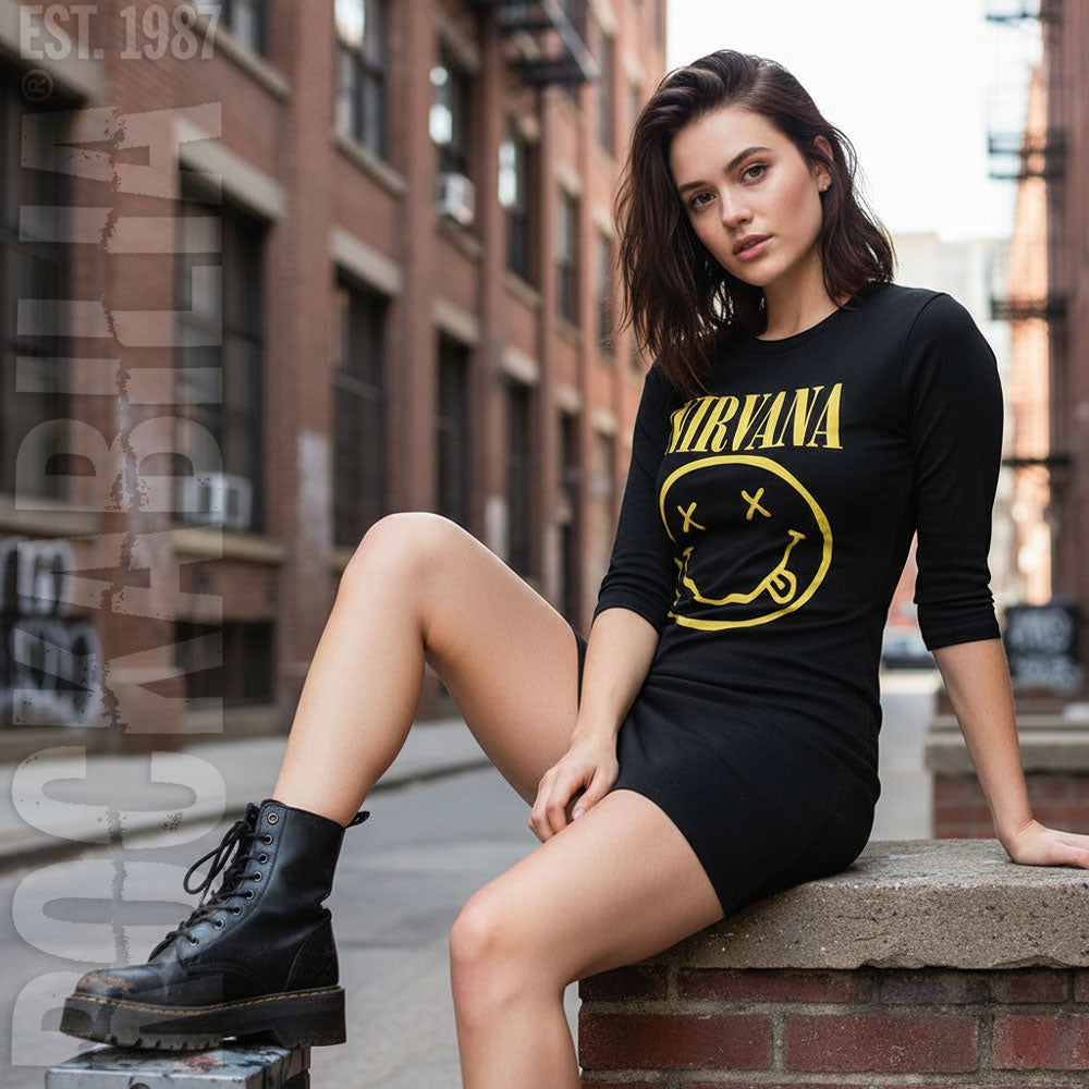 Nirvana Yellow Happy Face Work Dress Alt 2