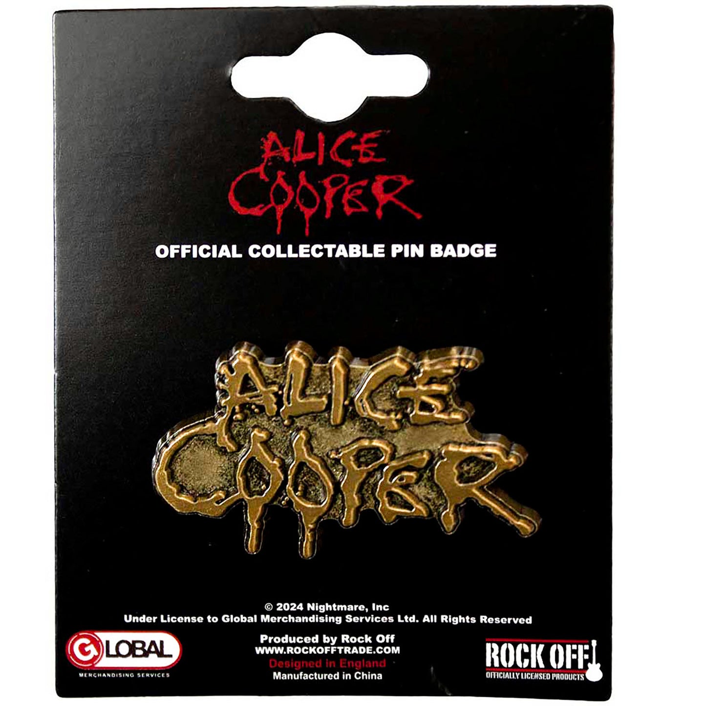 Alice Cooper Dripping Logo Gold Pewter Pin Badge Back