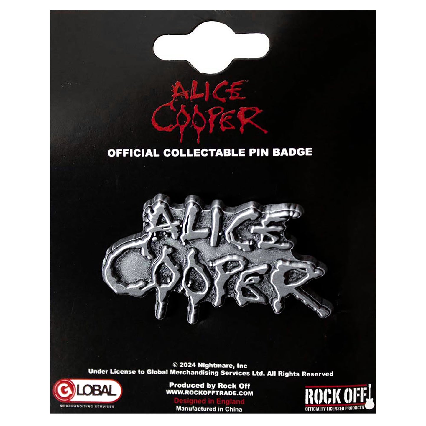 Alice Cooper Dripping Logo Silver Pewter Pin Badge Back
