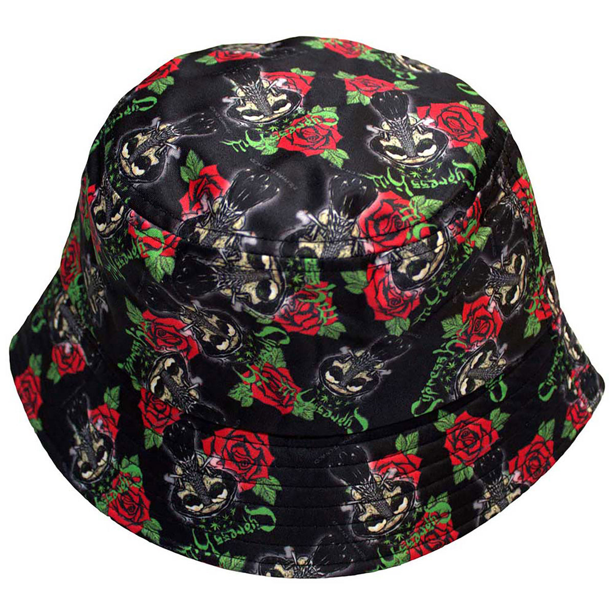 Cypress Hill Skulls & Roses Pattern Bucket Cap Front