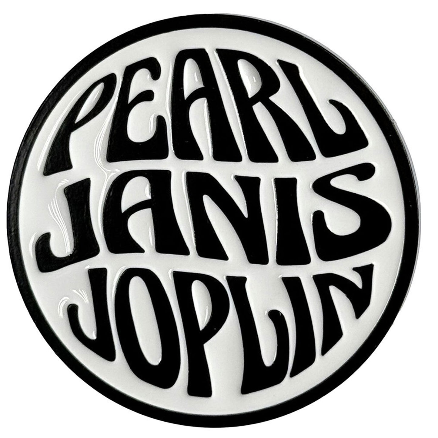 Janis Joplin Pearl Emblem Mono Pewter Pin Badge Front