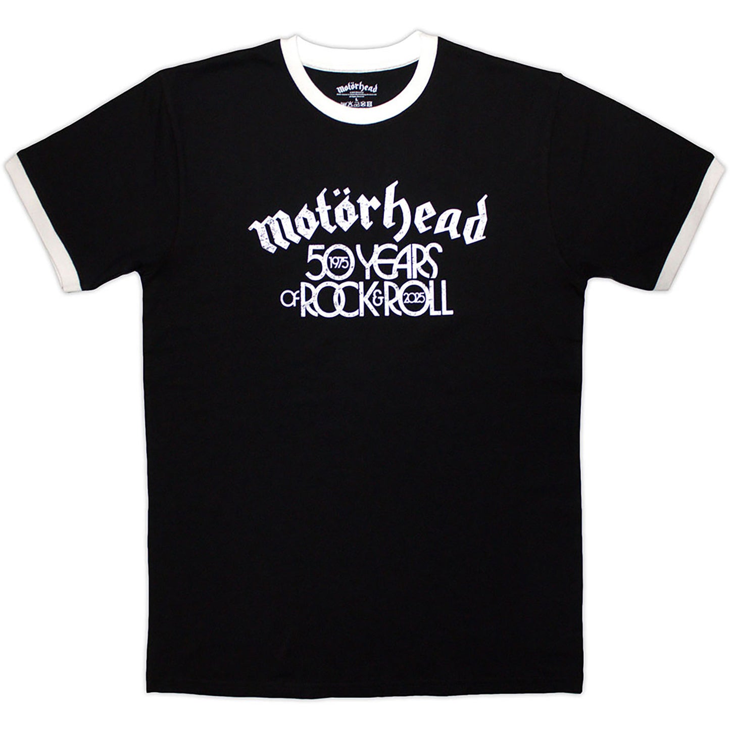 Motorhead 50 Years Text Lock Up Ringer T-shirt Front