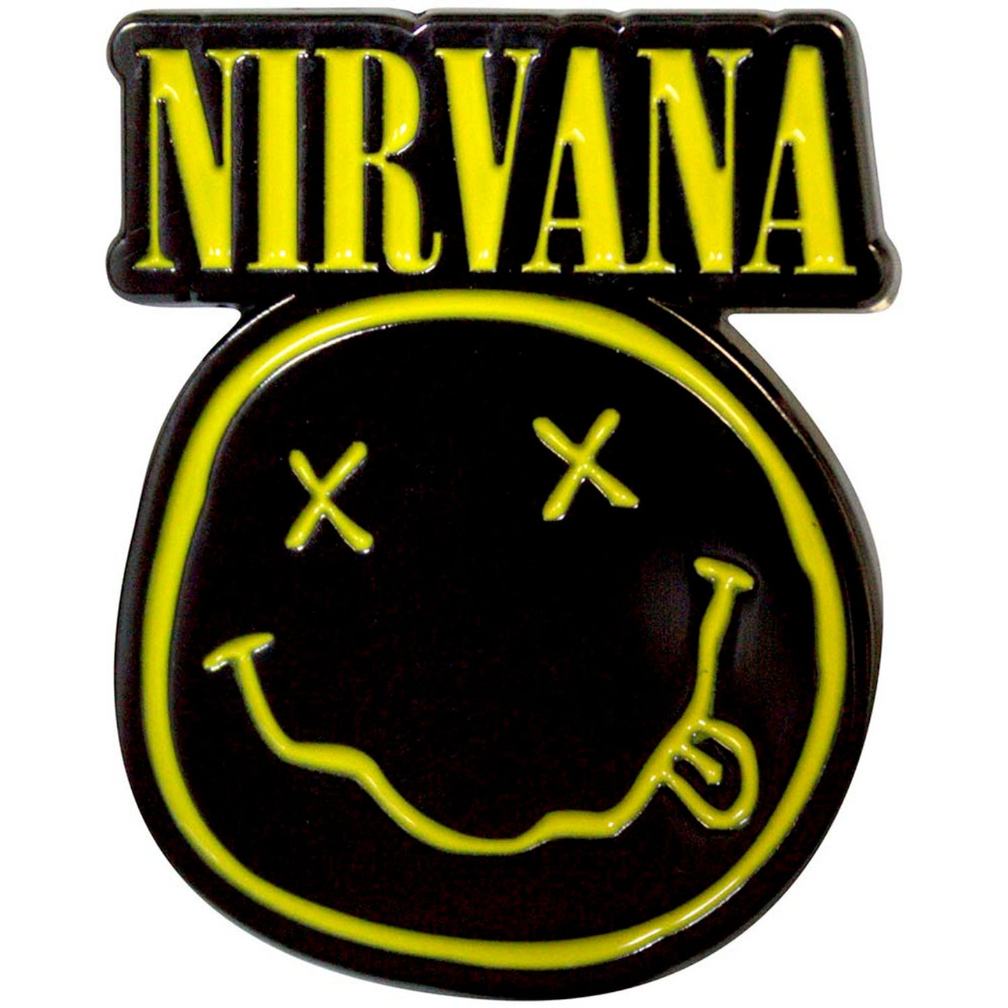 Nirvana Logo & Happy Face Cut-out Pewter Pin Badge Front
