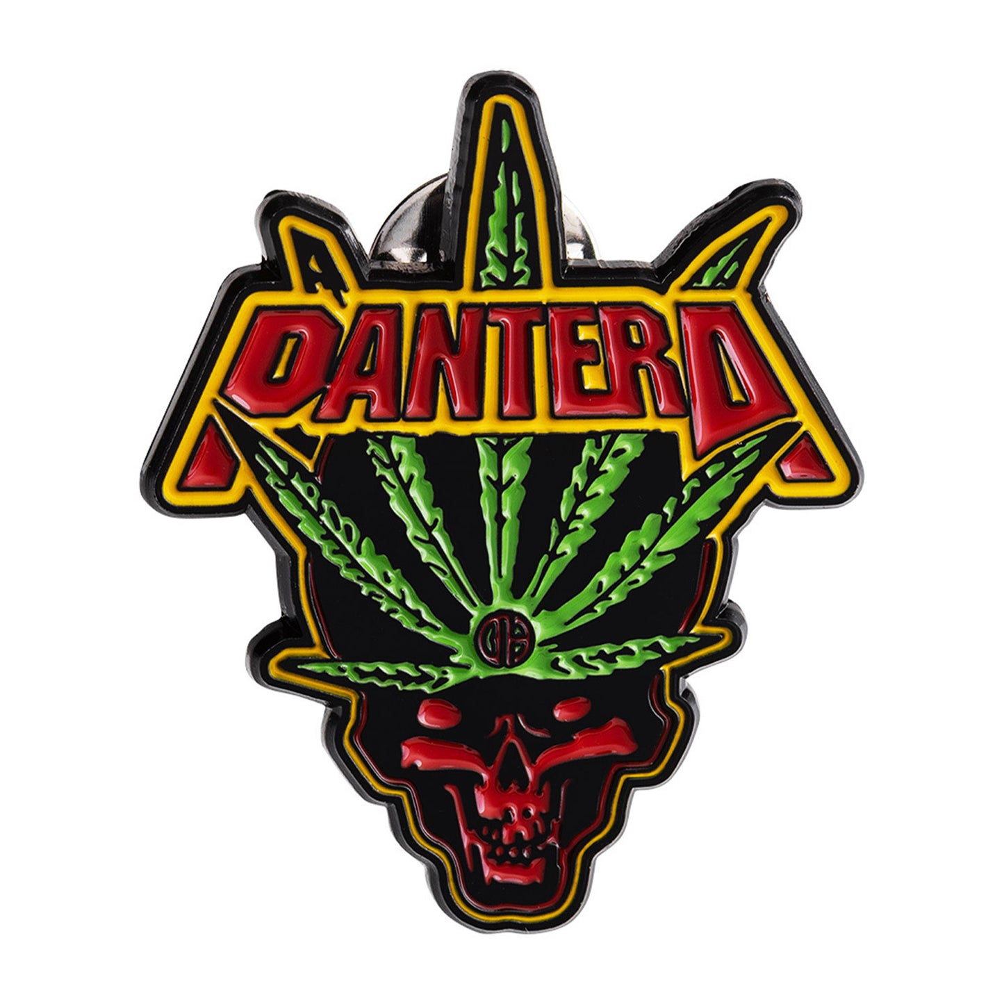 Pantera Leaf Skull Pewter Pin Badge Front