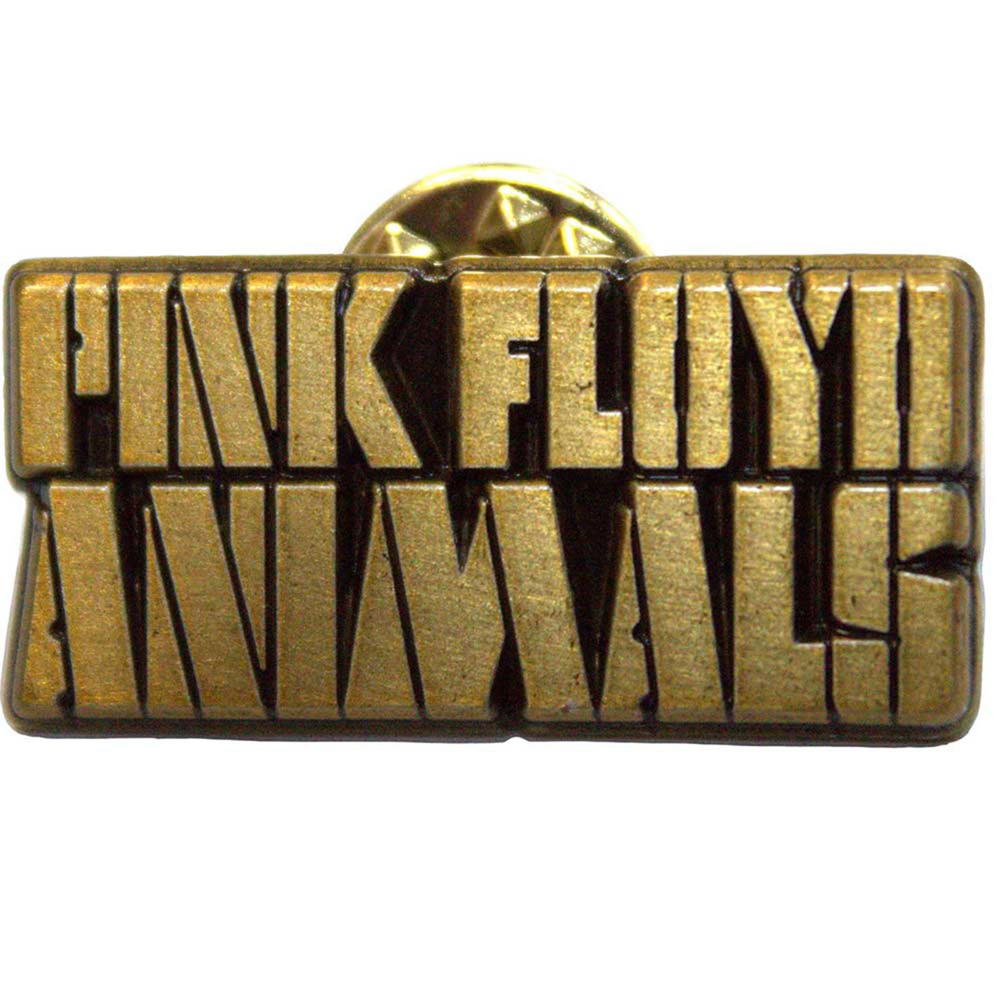 Pink Floyd Animals Gold Text Logo Pewter Pin Badge Front