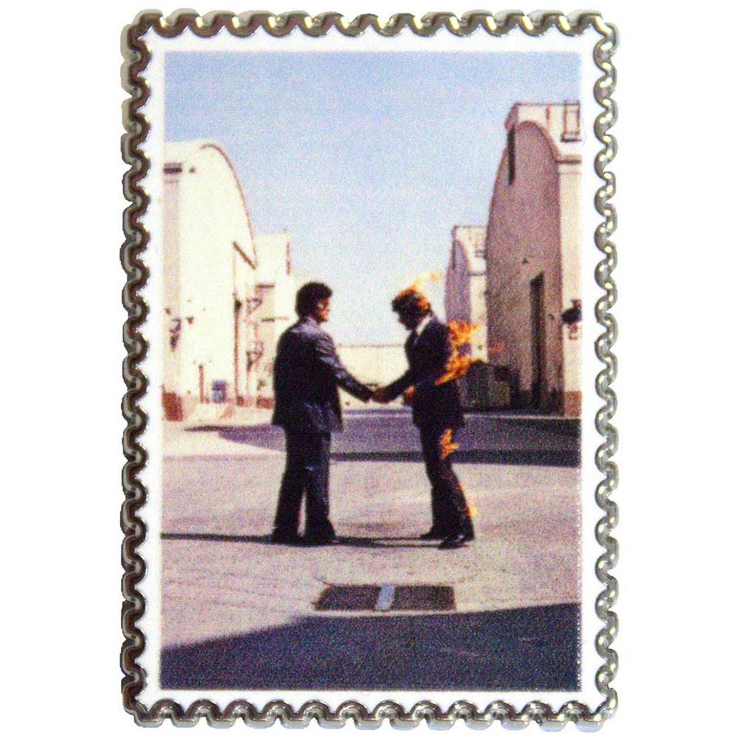 Pink Floyd Wish You Were Here Stamp Pewter Pin Badge Front