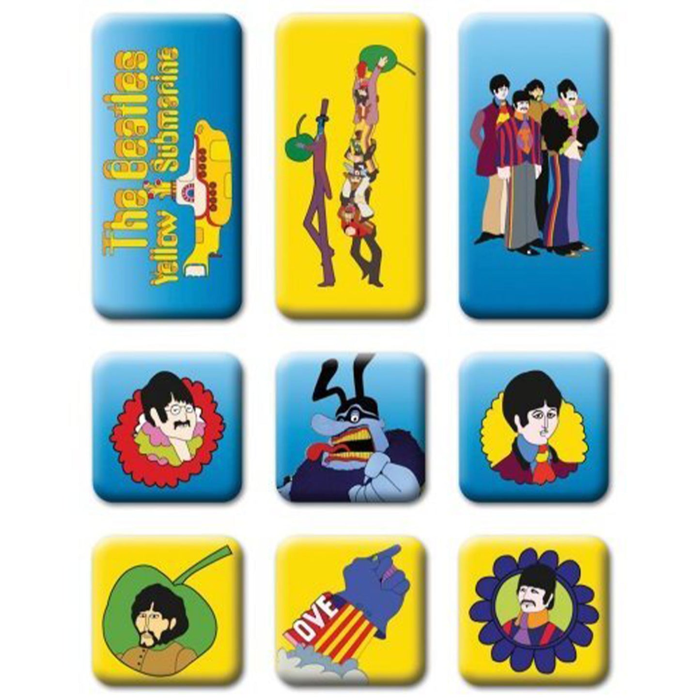 Beatles Yellow Submarine 9 Piece Set Magnet Front