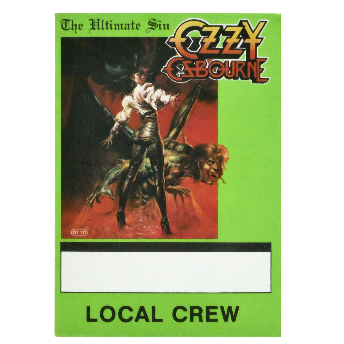 Ozzy Osbourne The Ultimate Sin Local Crew (Green) Cloth Backstage Pass Front