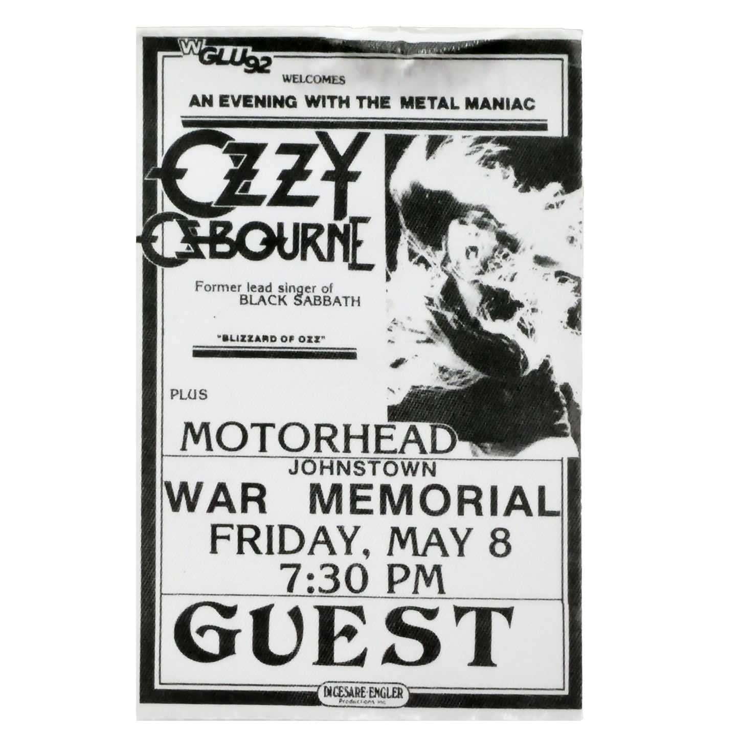 Ozzy Osbourne An Evening With The Metal Maniac Guest Cloth Backstage Pass
