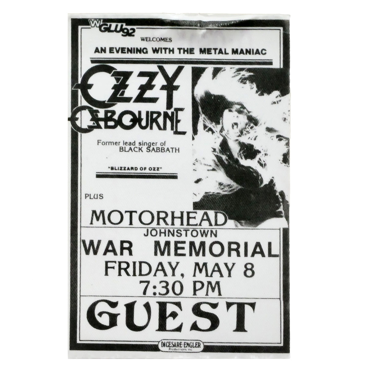 Ozzy Osbourne An Evening With The Metal Maniac Guest Cloth Backstage Pass Front