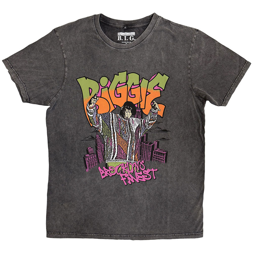 Notorious B.I.G. Cartoon Graffiti Stone Wash T-shirt Front