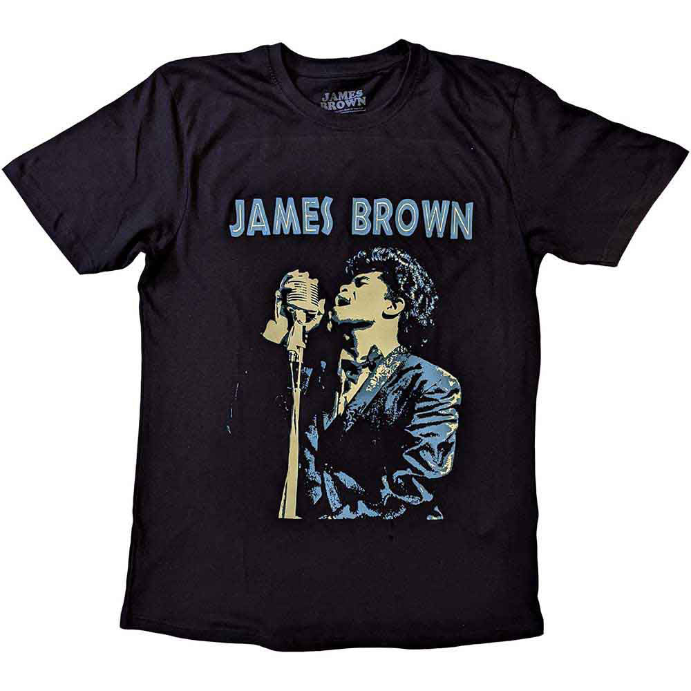 James Brown Holding Mic T-shirt Front