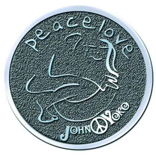 John Lennon Peace & Love Hichrome Pewter Pin Badge Front