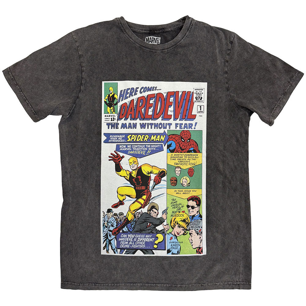 Marvel Comics Here Comes Daredevil Comic Stone Wash T-shirt Front
