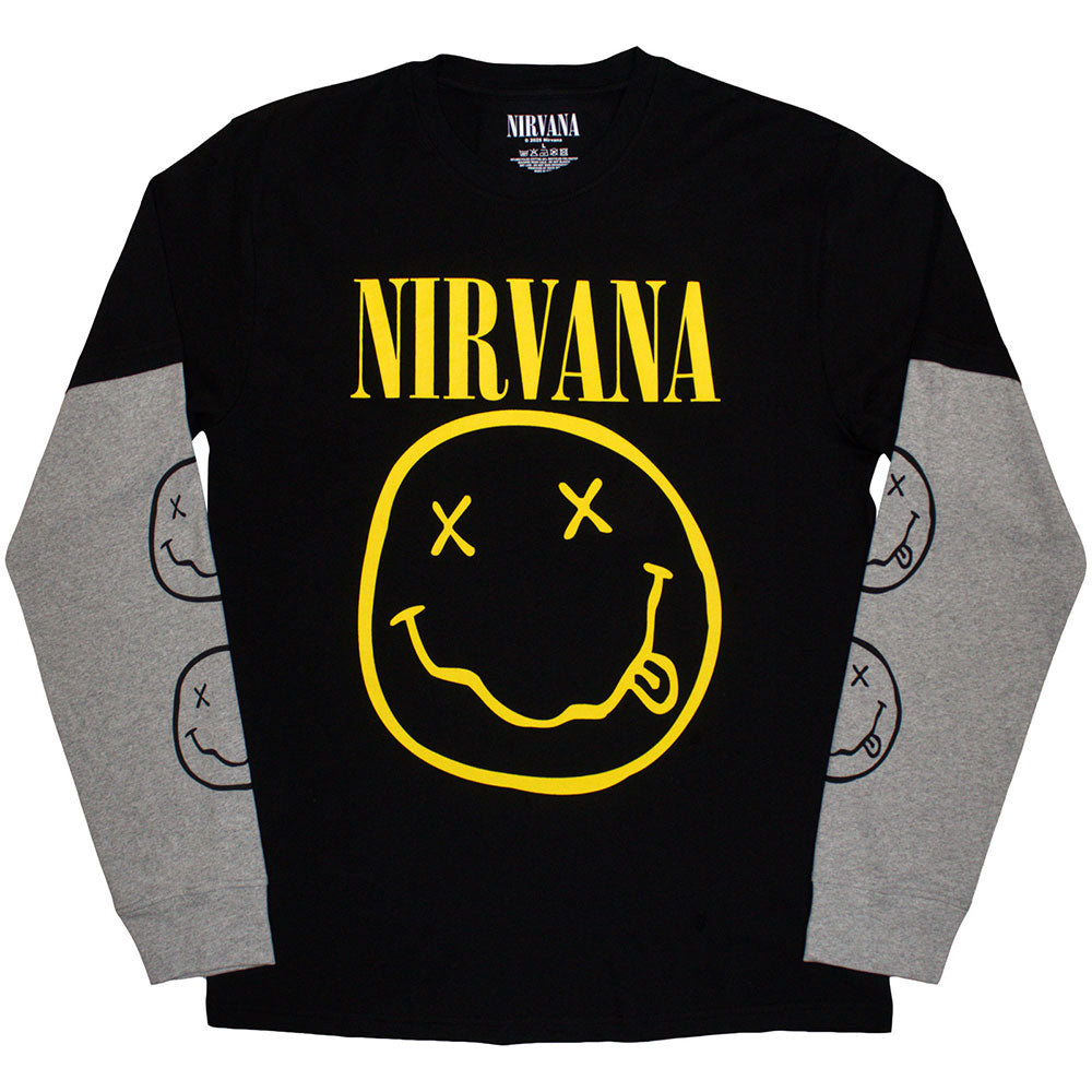 Nirvana Yellow Happy Face Long Sleeve Front