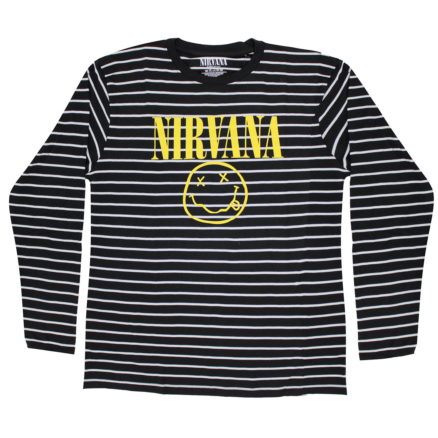 Nirvana Yellow Happy Face Striped Long Sleeve Front