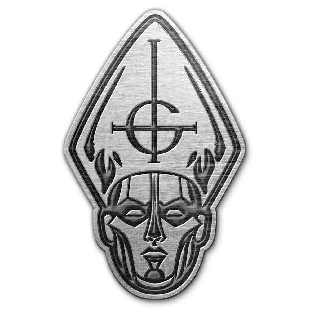 Ghost Papa Head Pewter Pin Badge Front