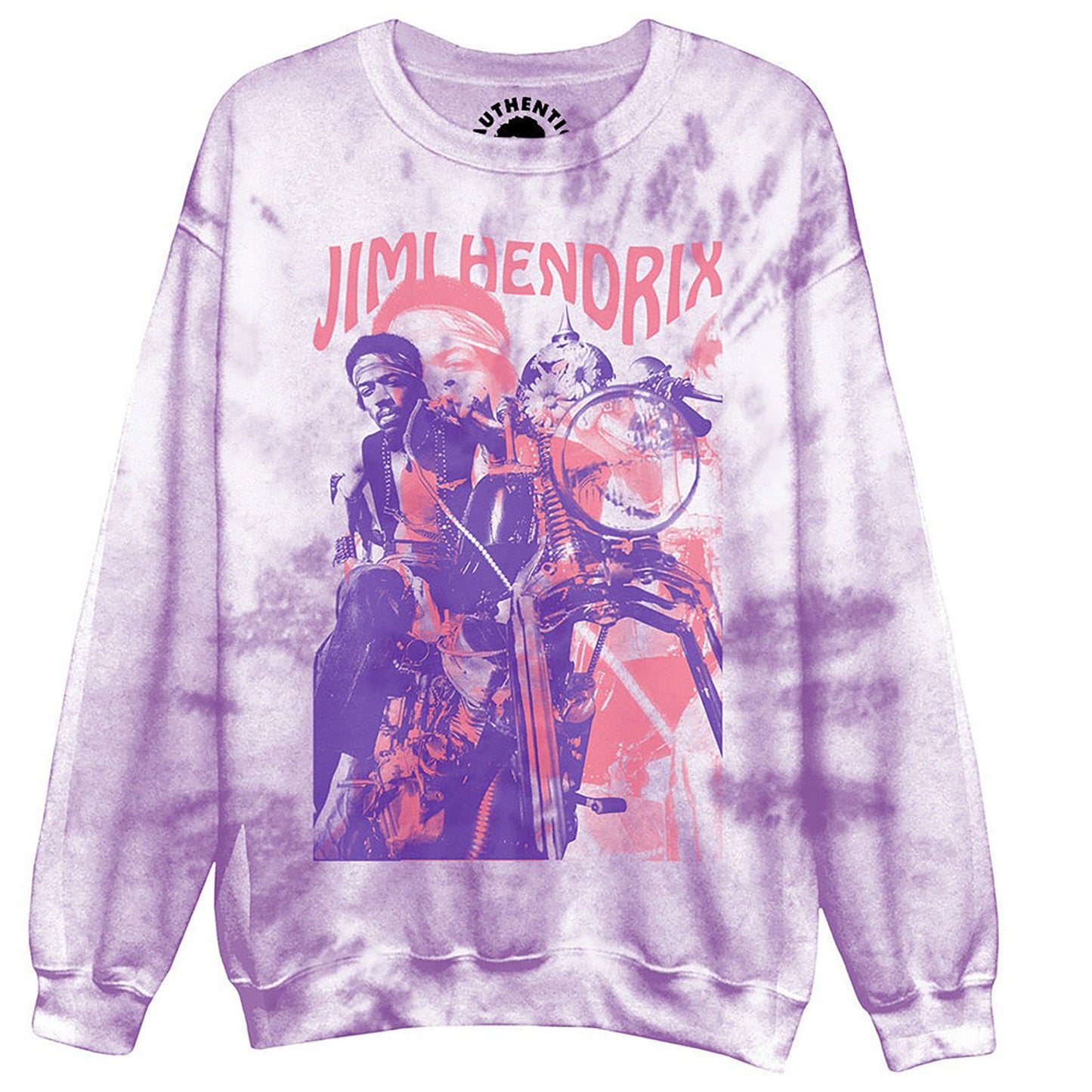 Jimi Hendrix Motorcycle Tie-Dye Crewneck Fleece Sweatshirt Front